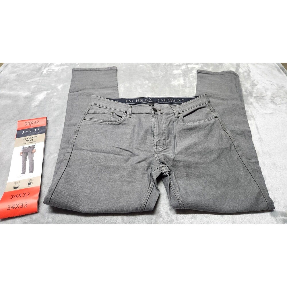 JACHS New York Straight Fit 5-Pocket Gray Pant Flex Waistband Men‎ 34x32 New